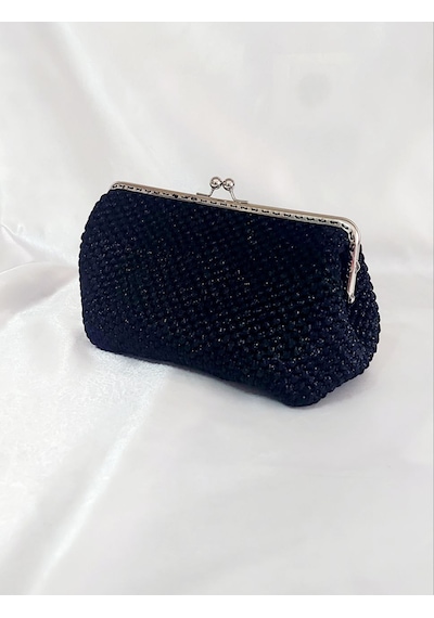 Umela Butik Siyah Bayan El Çantası Siyah Simli
