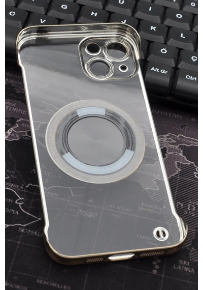Apple Uyumlu iPhone 13 Uyumlu Altın Sarı Gold Renkli İnce Kenarlı Şeffaf Sert Kapak Kılıf Sarı -