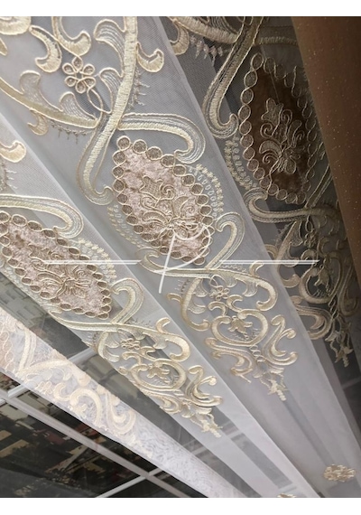 Tül Perde 32122 Nolu Desen Kadife Işleme Tül Perde Çok Renkli
