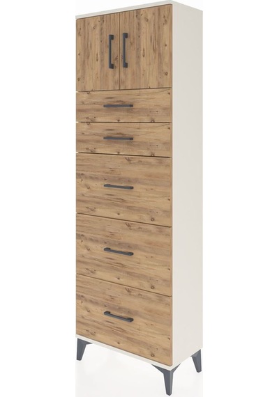 Arges Dolap Tek Raflı 5 Çekmeceli 2 Kapaklı 60x30x182 Aytaşı-çam Aytaşı