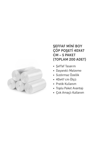 Still Şeffaf Mini Boy Çöp Poşeti, 40 Adetli Rulo, 40x47 Cm 5 Paket Toplam 200 Adet Still Şeffaf Mini Boy Çöp Poşeti, 40 Adetli Rulo, 40x47 Cm 5 Paket Toplam 200 Adet