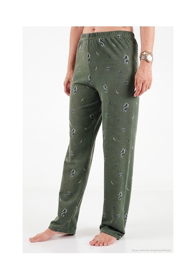 Lela Desenli Dantel Detaylı Bağlamalı Uzun Kollu Pijama Takımı Kadın Pijama Takımı 6575024 Haki