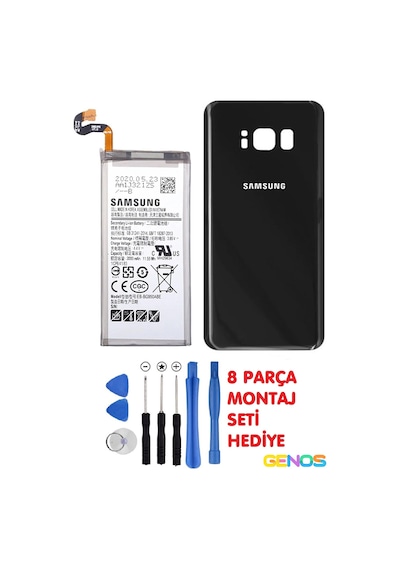 Samsung Galaxy Uyumlu S8 G950f Arka Cam Kapak Batarya Kapağı Siyah+batarya Pil Eb-bg950abe+montaj Set