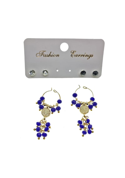 X-Lady Accessories 2230 Altın Renk Mavi Boncuk Şık Sallantılı El İşi Kombin Küpe Çok Renkli