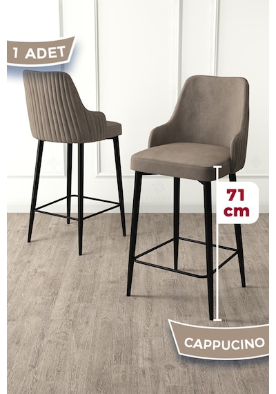 Canisa Enox Serisi, Mutfak Bar Sandalyesi, Babyface Kumaş, Siyah Metal Ayak , 1 Adet Cappucino Sandalye Sandalye Cappucino Ayaklar Siyah