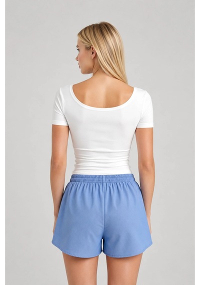 Cloudymood Kadın Ultra Soft Oval Yaka Kısa Kol Bluz Ekru - 894334576 Ekru