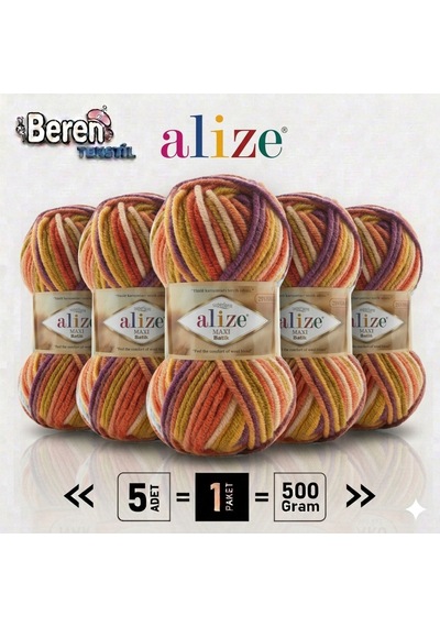 Süperlana Maxi Batik - 8027 - 5'li Paket - 100gr/100m - El Örgü İpi - Atkı Yelek Kazak İpi
