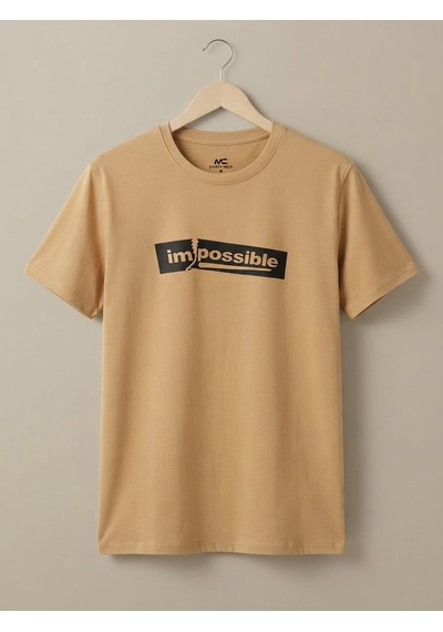 Maccali Erkek Camel Impossible Baskılı Bisiklet Yaka Bol Kesim Tişört