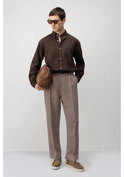 Antioch Lyocell Relaxed Fit Pileli Erkek Pantolon Koyu Bej