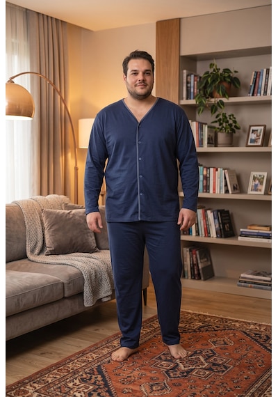 Seboteks İnterlok Kumaş Önden Düğmeli Uzun Kollu Büyük Beden Erkek Pijama Takımı 8586 Lacivert Seboteks İnterlok Kumaş Önden Düğmeli Uzun Kollu Büyük Beden Erkek Pijama Takımı 8586 Lacivert