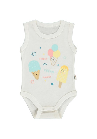 Civil Baby Dondurma Baskılı 1-36 Yaş Çıtçıtlı Badi - Bej Krem