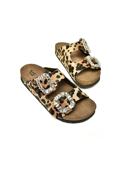 Fox Shoes K777604802 Leopar Süet Çift Tokalı Taşlı Kadın Terlik Leopar-süet Leopar Fox Shoes K777604802 Leopar Süet Çift Tokalı Taşlı Kadın Terlik Leopar-süet Leopar