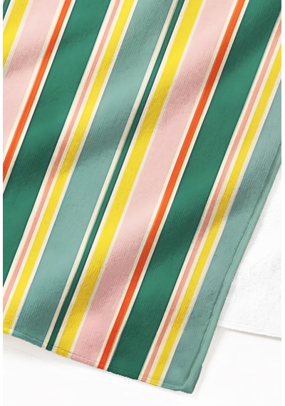 Çizgili Modern Marine Plaj Havlusu - Pastel Yeşil Pembe Sarı Resort Hızlı Kuruyan Mikrofiber Havlu Çok Renkli