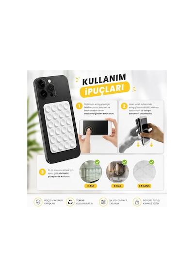 Tr Dikdörtgen Vantuzlu Yapışkan Telefon Tutucu Taşınabilir Silikon Yumuşak Telefon Standı Geniş Siyah Diğer