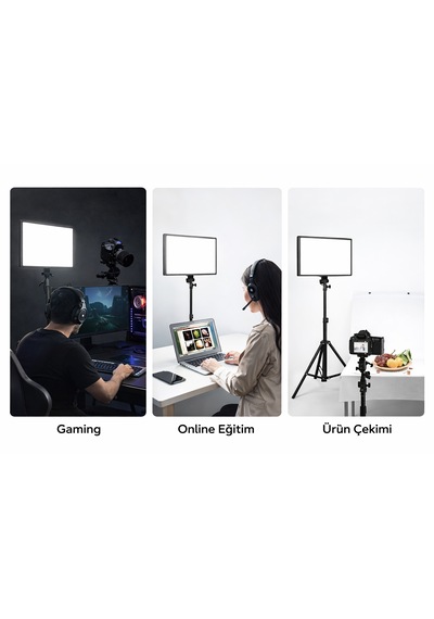 Kare Soft Işık Profosyonel Led Panel Makeup Fotoğraf Video Çekim Işığı Güçlendirilmiş Tripod 2.10 Cm Siyah
