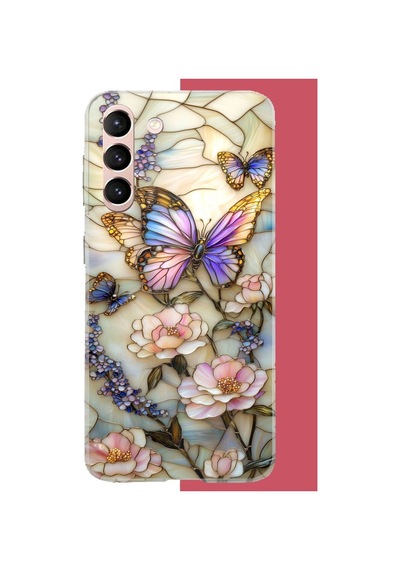 Samsung Galaxy S21 Uyumlu Renkli Baskı Kelebek Baskılı Silikon Kılıf