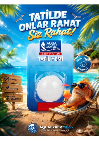 Balık Tatil Yemi - Büyük Boy - Ekstra Protein - Tekli - Tatilde Uzun Süreli Güvenli Besleme - Balıklar İçin Güvenli
