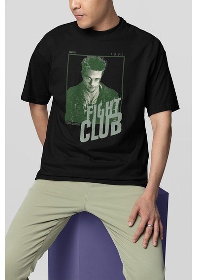 Fight Club 1999 Tyler Durden Baskılı Unisex Tişört, Oversize Film Siyah