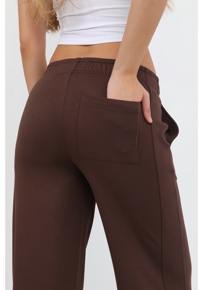 Hdm Kadın Kahverengi Beli Lastikli Cepli Bol Paça Pantolon - H6176