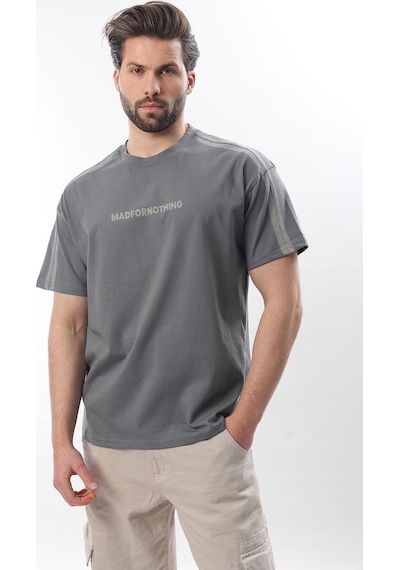 Madmext Füme Bisiklet Yaka Baskılı Erkek T-shirt E7110 Füme
