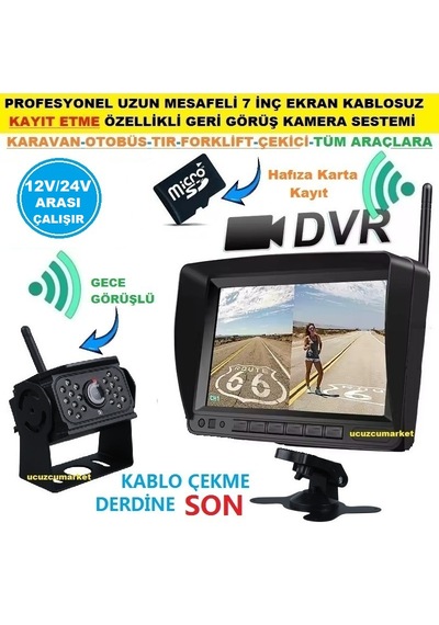Profesyonel Uzun Mesafeli 7 İnç Ekran Kablosuz Kayıt Etme Özellikli Geri Görüş Kamera Seti