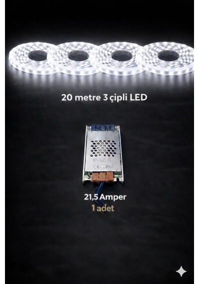 3 Çipli 20 Metre Let + Trafo Beyaz