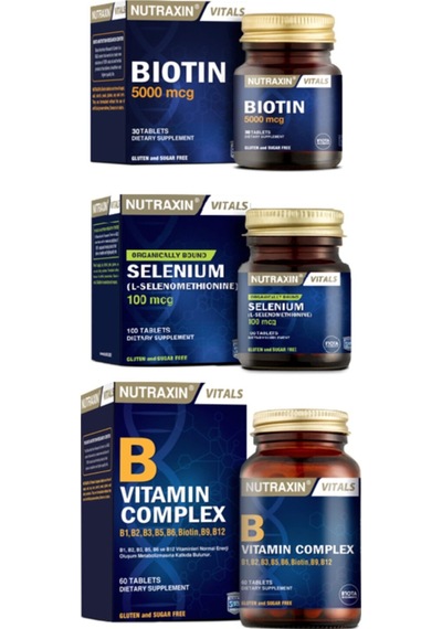 Nutraxin B Vitamin Complex 60 Tablet + Biotin 5000 Mcg 30 Tablet + Selenium 100 Mcg 100 Tablet