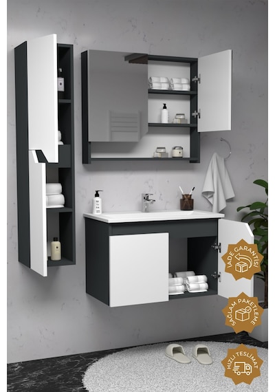 Teta Home Napoli 80 Cm Mdf Banyo Dolabı Seti + Boy Dolabı Antrasit-beyaz Antrasit - Beyaz Teta Home Napoli 80 Cm Mdf Banyo Dolabı Seti + Boy Dolabı Antrasit-beyaz Antrasit - Beyaz