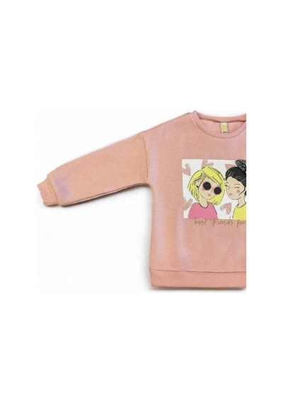 Kız Çocuk Kalın Kız Baskılı İçi Şardonlu Sweatshirt-14345 Pudra