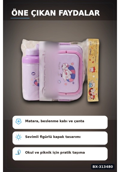 Bpa Icerikli Sızdırmaz Matara Ve Beslenme Kabi Seti - 3 Parca, Cocuk Okul Cantasi Hediyesi Bx-313480 Diğer