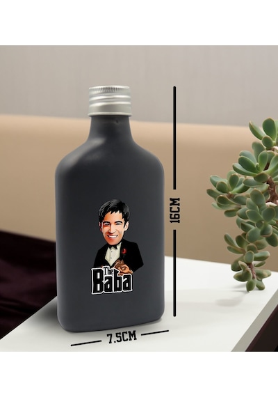 Bk Gift Kişiye Özel The Baba Karikatürlü Antrasit Tasarım Cam Şişede Kolonya 200 Ml & Siyah Metal Roller Kalem Hediye Seti-1, Babaya Hediye, Babalar G
