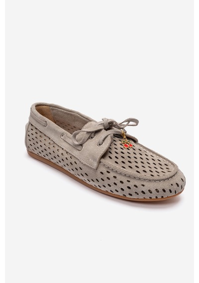 Luvishoes Stevo Bej Süet Hakiki Deri Delikli Bağcıklı Kadın Loafer Ayakkabı