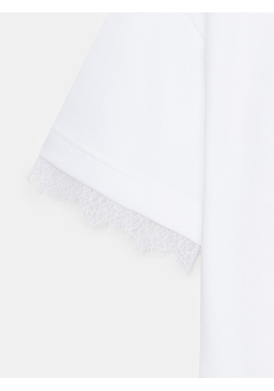 Dilvin 32826 Dantel Detaylı Kısa Kollu T-shirt-beyaz