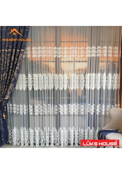 Lüks Tül Perde Brode Işlem Yüksek Kalite Beyaz Rengi Modern House