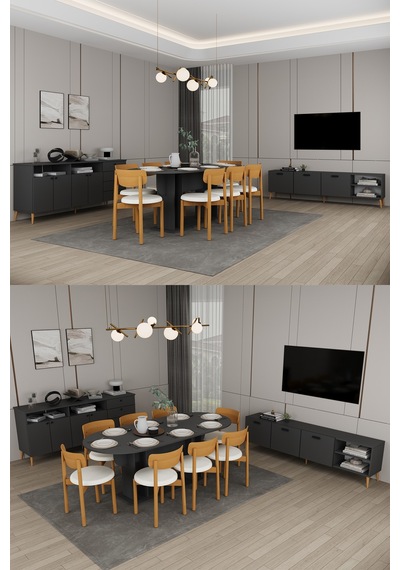 Lüks Yemek Odası Takımı 3 Parça %100 Mdf Konsol Yemek Masası Tv Ünitesi Yt02 Antrasit Lüks Yemek Odası Takımı 3 Parça %100 Mdf Konsol Yemek Masası Tv Ünitesi Yt02 Antrasit