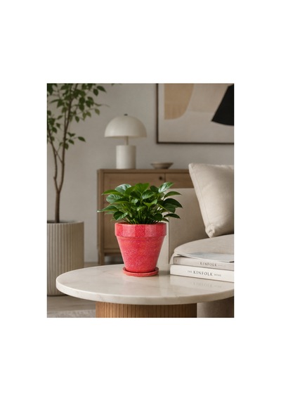 Mathilda Seramik Saksı Pembe Beyaz Benekli Çap:17cm Yük:17cm Tabaklı