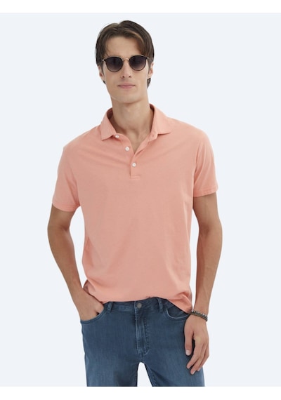 Kip Somon Düz Polo Yaka %100 Pamuk T-shirt Somon