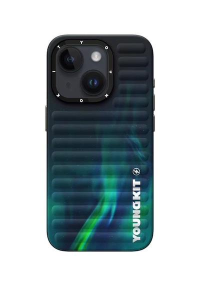 Apple Uyumlu iPhone 15 Kılıf Kuzey Işıkları Desenli Şık Tasarım Kılıf Yeşil