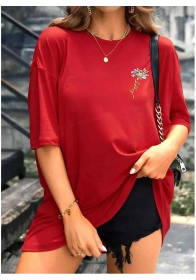 Kozia Outdoors Malkoçbey Papatya Baskili Oversize Unisex Basic T-shirt Kirmizi Kozia Outdoors Malkoçbey Papatya Baskili Oversize Unisex Basic T-shirt Kirmizi