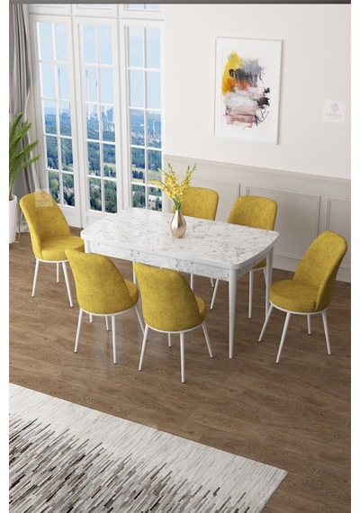 Canisa Concept Zen Serisi 80x132 Mdf Açılabilir Beyaz Mermer Desen Masa Takımı Ve 6 Hardal Sandalye Masa Beyaz/sandalye Hardal Canisa Concept Zen Serisi 80x132 Mdf Açılabilir Beyaz Mermer Desen Masa Takımı Ve 6 Hardal Sandalye Masa Beyaz/sandalye Hardal