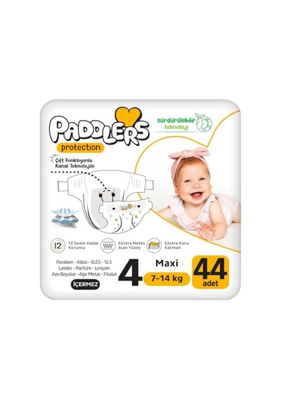 Protection Bebek Bezi 4 Numara Maxi 7-14 Kg 44 Adet Jumbo Paket, Maksimum Koruma