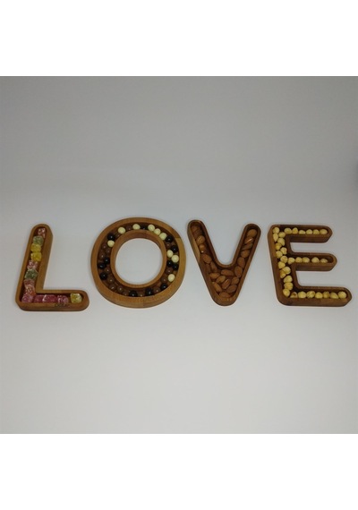 Ahşap Love Yazılı 4 Parça Çerezlik