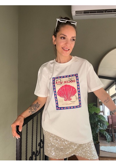 Ali Butik Ekru Dolce Vita Baskılı Tişört