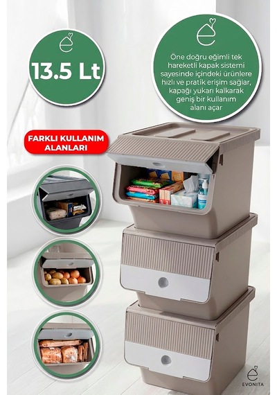 3lü Büyük Boy Organizer Saklama Kutusu Kapaklı Dolap İçi Düzenleyici Kiler Raf Kutusu 13,5 Litre Renkli