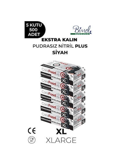 Ekstra Kalın Nitril Siyah Plus Muayene Eldiveni Xl - 5 Paket 100'lü
