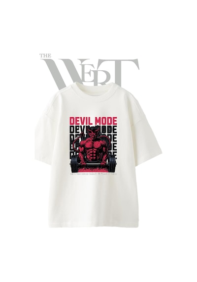 Thewert Muscular Devil Tasarım Baskılı Ünisex Beyaz Oversize T-shirt