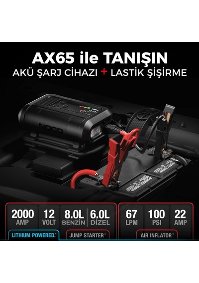 Noco Ax65 12v Lityum 2000amp Akıllı Akü Takviye + Pompa + Powerbank + Led Lamba Fr Ax65