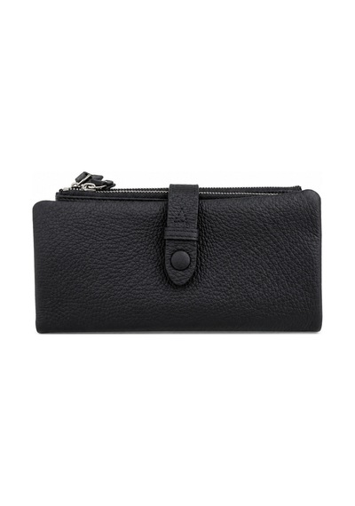 Alphaclub Bag Unisex Hakiki Deri Siyah Renk Fermuarlı Çok Bölmeli Uzun Cüzdan
