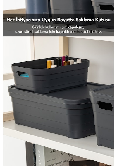 1 Adet Kapaklı Dekoratif Piramit Saklama Kutusu - Dolap Düzenleyici Organizer Kutu 5 Litre Antrasit Antrasit