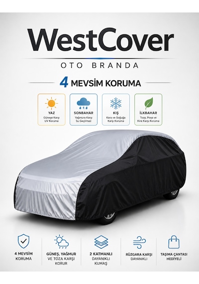 Bmw 3 Serisi E30 Uyumlu Gri-siyah Kaliteli Oto Branda 4 Mevsim Dolu, Güneş, Yağmur Ve Uv Korumalı Araba Çadırı